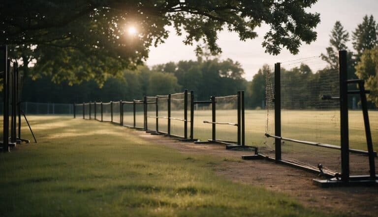 An outdoor archery range with safety barriers and clear signage